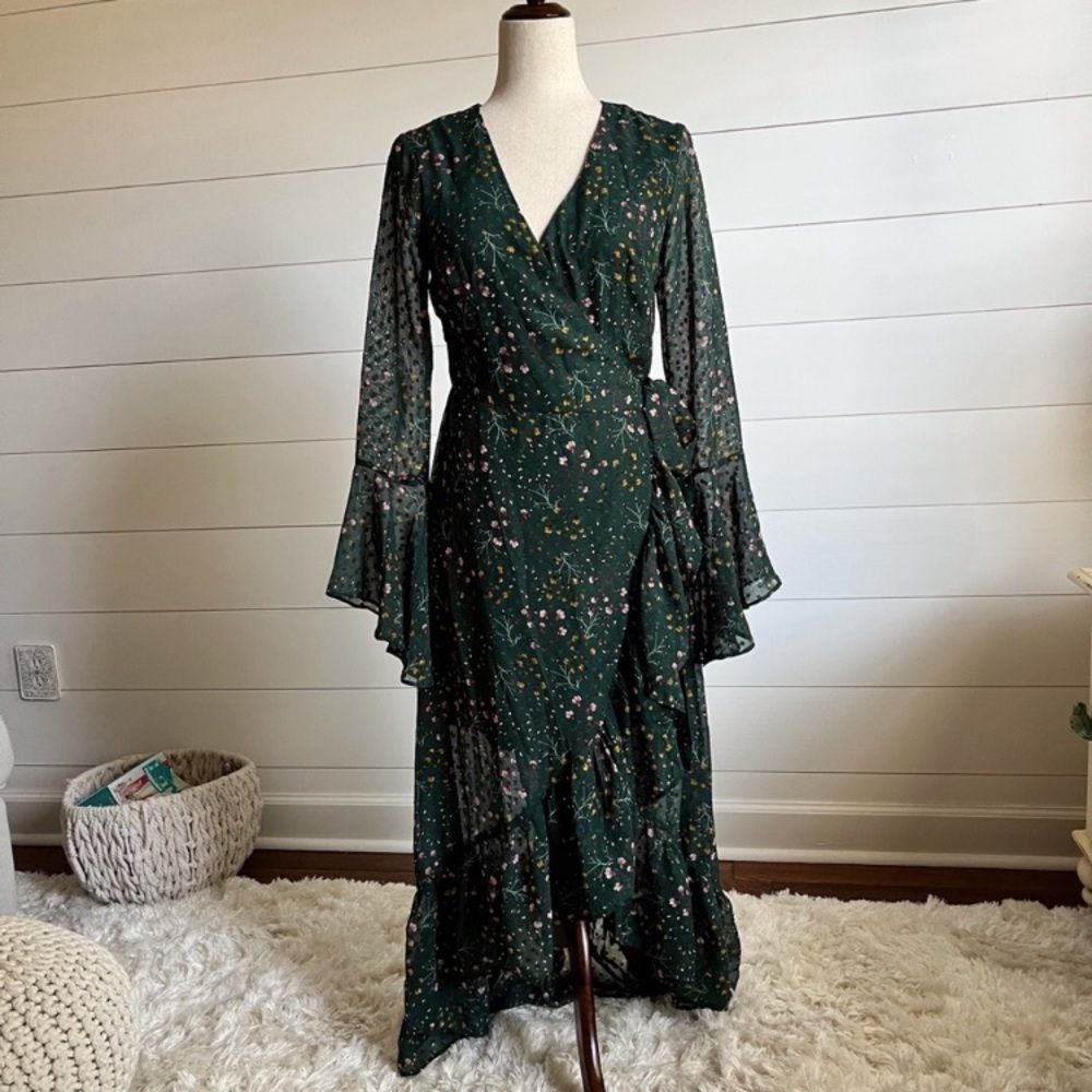 Boho Wonderly Midnight Garden Floral Wrap Dress elegant classic romantic size S - Picture 2 of 6